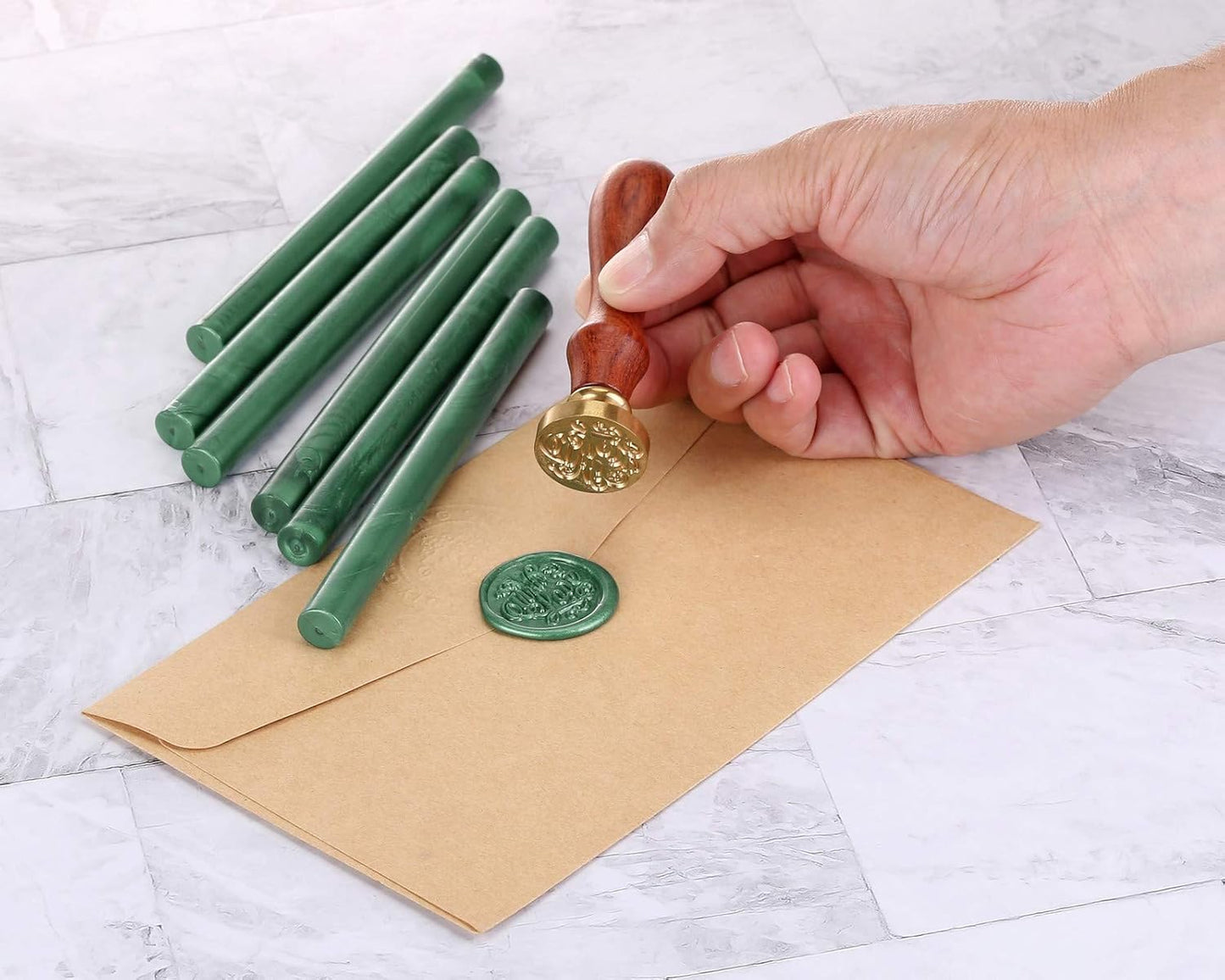Yoption 15 Pieces Glue Gun Sealing Wax Sticks for Wax Seal Stamp, Great for Wedding Invitations, Cards, Envelopes (Metallic Green)