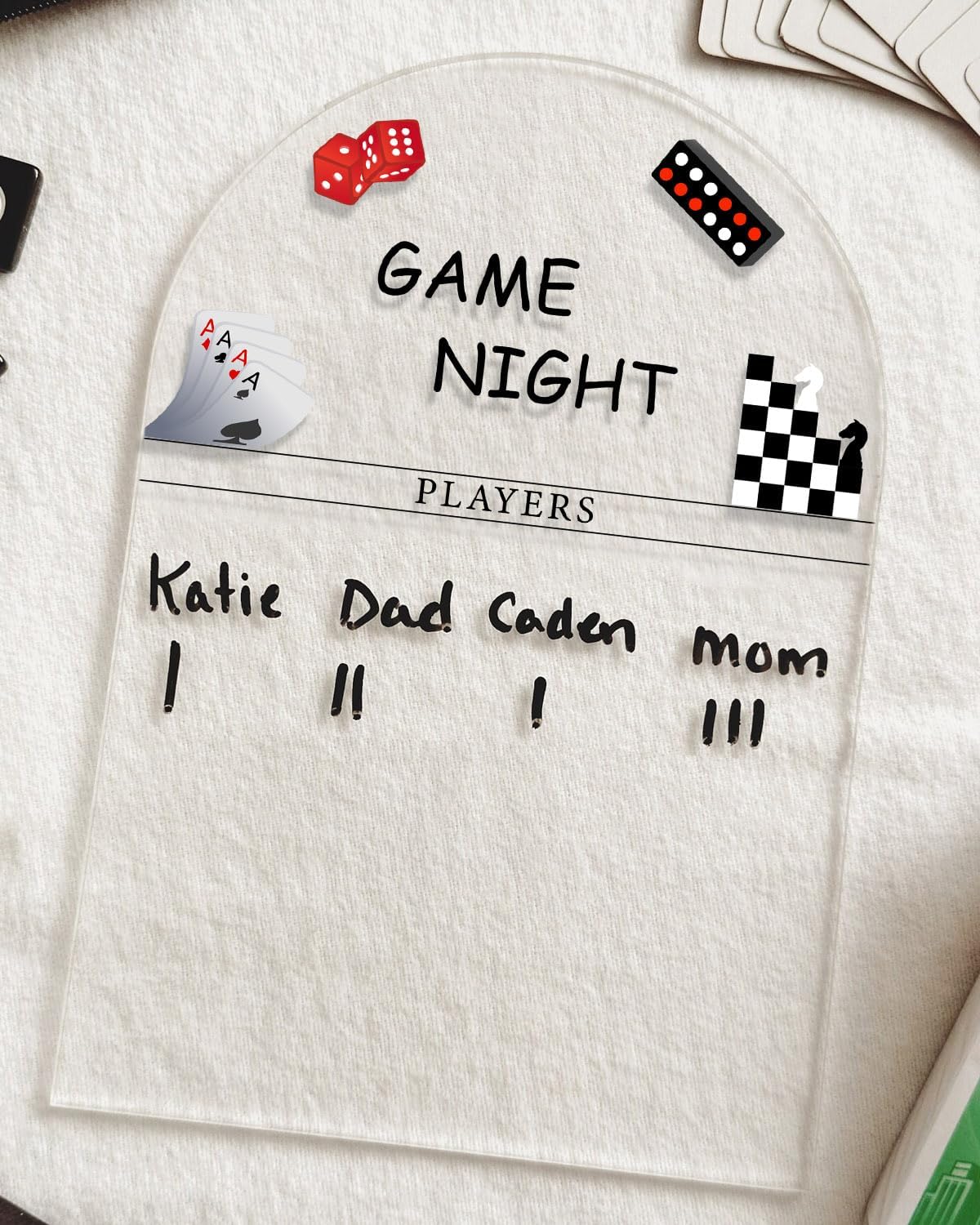 Generic Personalized Game Score Board - Acrylic Engraved Family Game Night Score Tracker,Personalized Gamer Gift, Wedding Gift, Housewarming Gift, Game Night Score Card