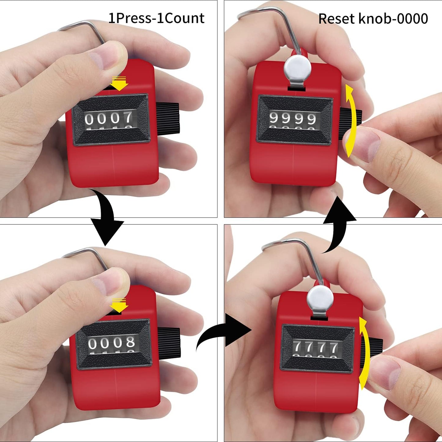 12 Pcs Hand Tally Counter 4-Digit Lap Counter Clicker, Manual Mechanical Handheld Pitch Click Counter with Finger Ring for School Golf & Knitting Row Croche