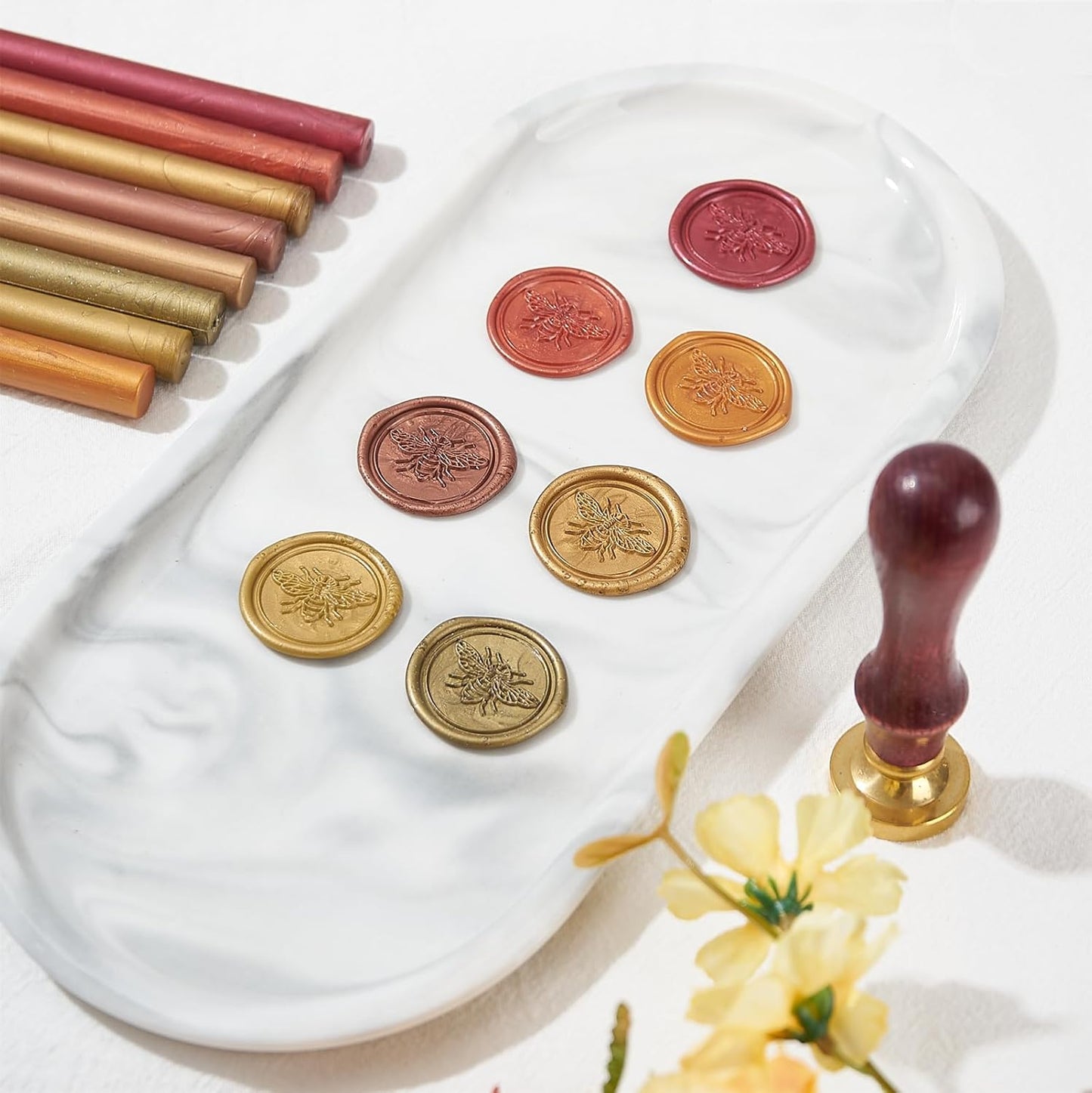 Copper Gold Wax Seal Sticks, ONWINPOR 20pcs Antique Gold Wax Sealing Sticks for Waxseal Stamp, Mini Sealingwaxsticks Suit for 0.28''Glue Gun (Yellow Copper)