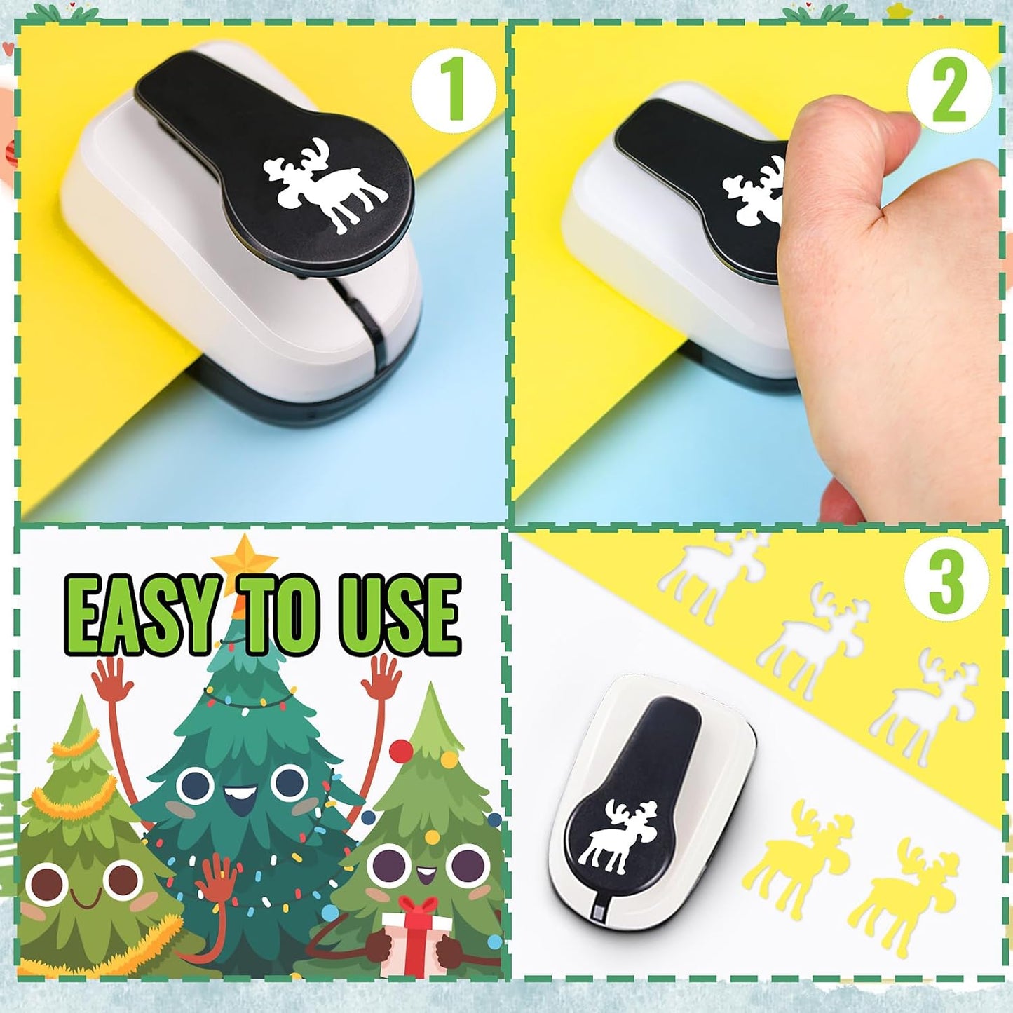 1 inch Christmas Punch for Craft, Deer Paper Punch for Paper Crafting, Reinforce Lever Action Deers Shape Hole Punches, Deer Punches for Scrapbooking Gifts DIY Arts