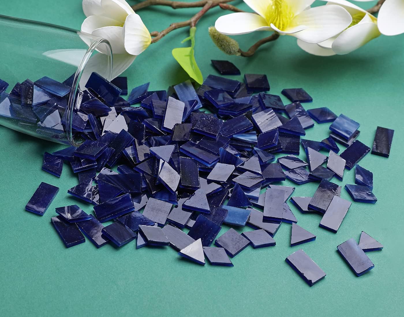 Lanyani 200 Pieces Glass Mosaic Tiles for Crafts,4 Shapes Mixed Colorful Tiffany Stained Glass Pieces,Square/Rectangle/Diamond/Triangle,Navy Blue