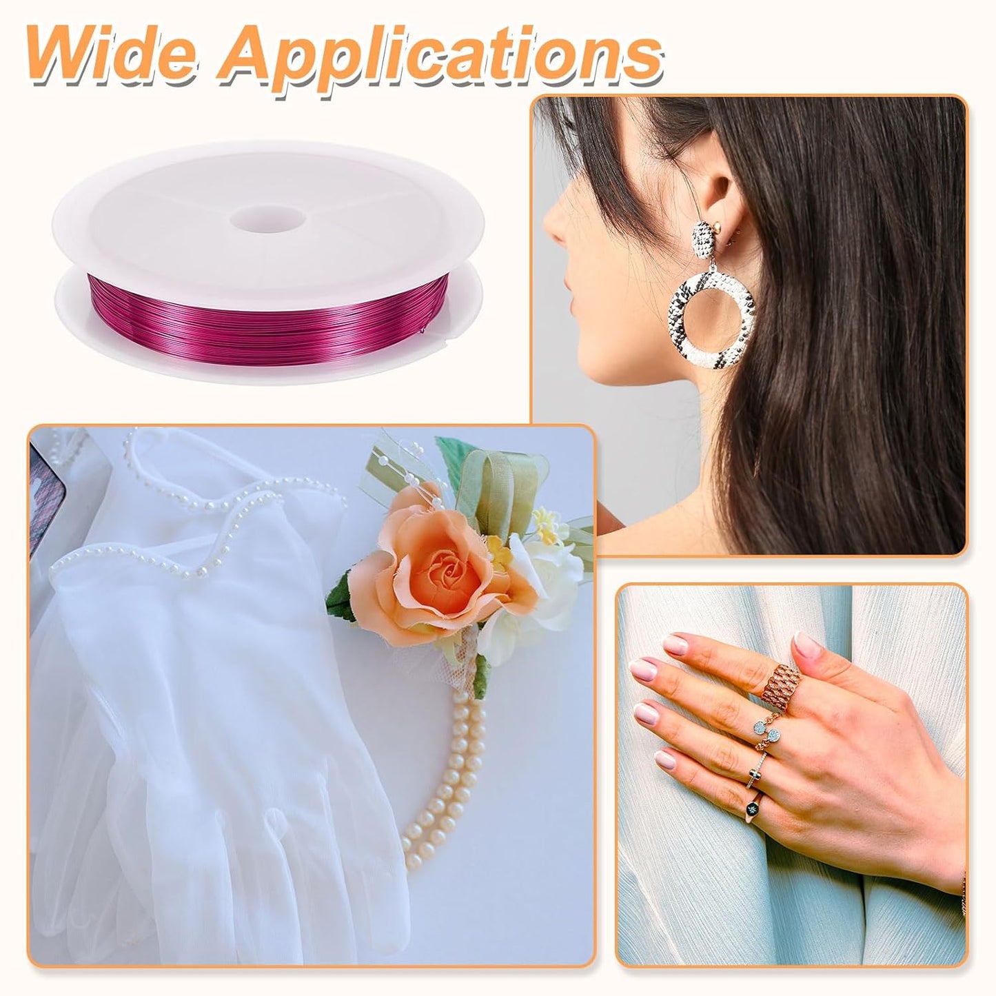 HARFINGTON 49ft Jewelry Wire, 28 Gauge (0.3mm) Brass Craft Soft Metal Tarnish Resistant Copper Beading Wire for Jewelry Making Supplies Crafting, Rose Red