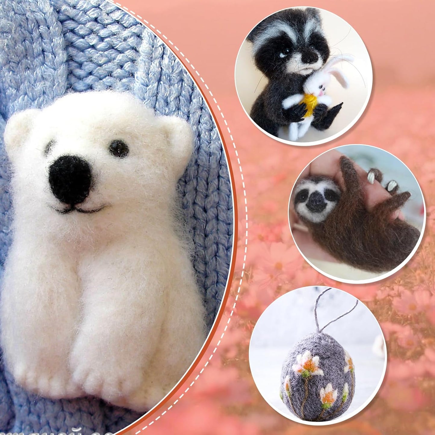 Wonvoc Needle Felting Wool 2.82 OZ (80 g), 8 Colors Wool Roving, Felting Wool Bulk, Wool Roving for Needle Felting, for DIY Craft Materials, White, Black, Brown