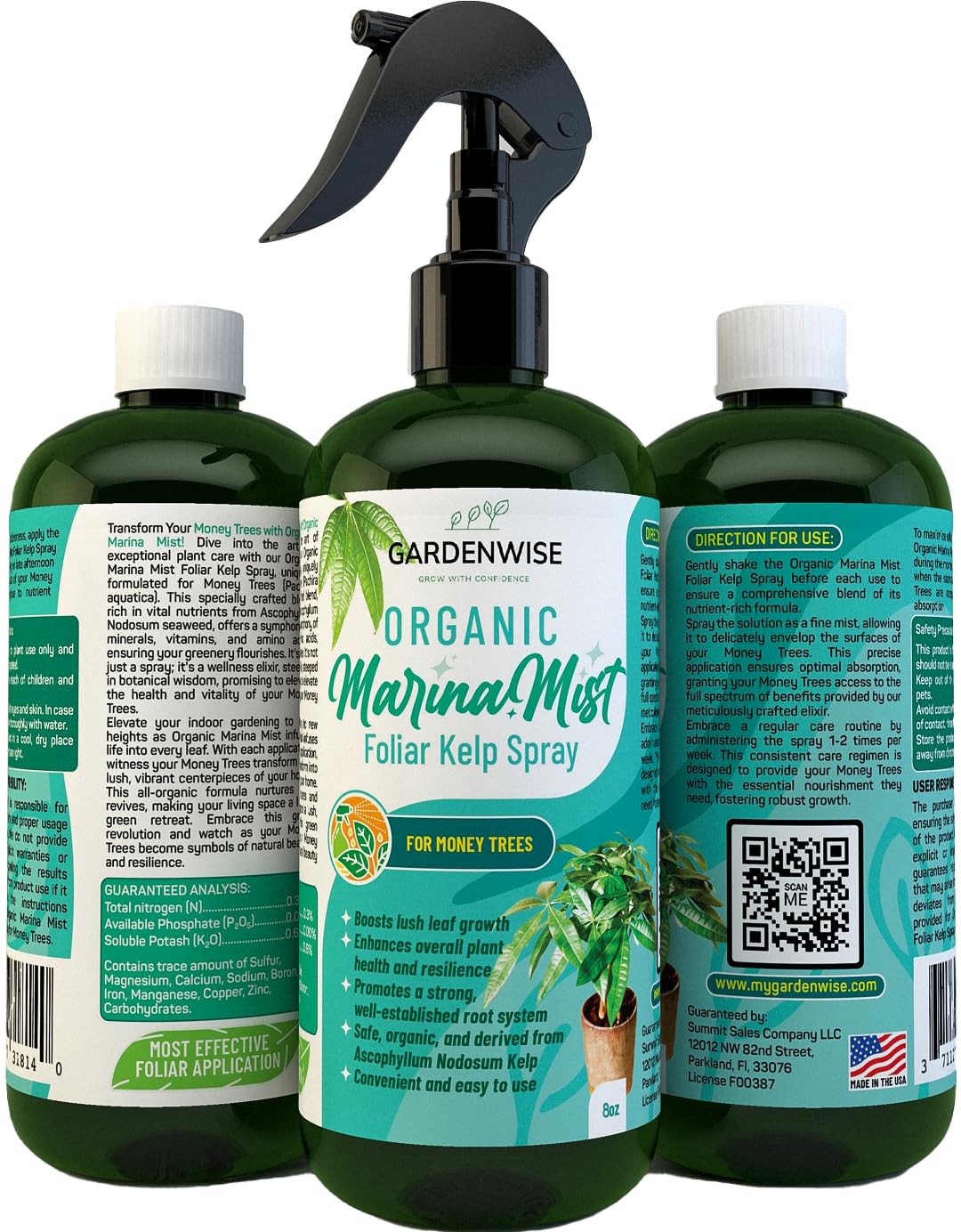 Organic Marina Mist Foliar Spray for Money Tree | Liquid Fertilizer | Micro Nutrients for Vital Health | Liquid Plant Food (8 OZ)