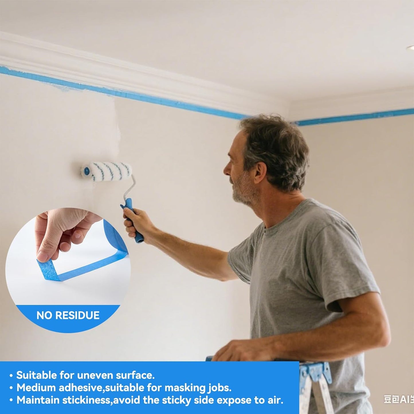 Premium Blue Masking Tape,Painters Tape,Blue Painters Tape for Automotive,DIY Paper Arts & Crafts, Spraying Drywall Paint, No Residue & Easy to Clean Up,12pcs 0.7in X 54 Yd Painter's Tape