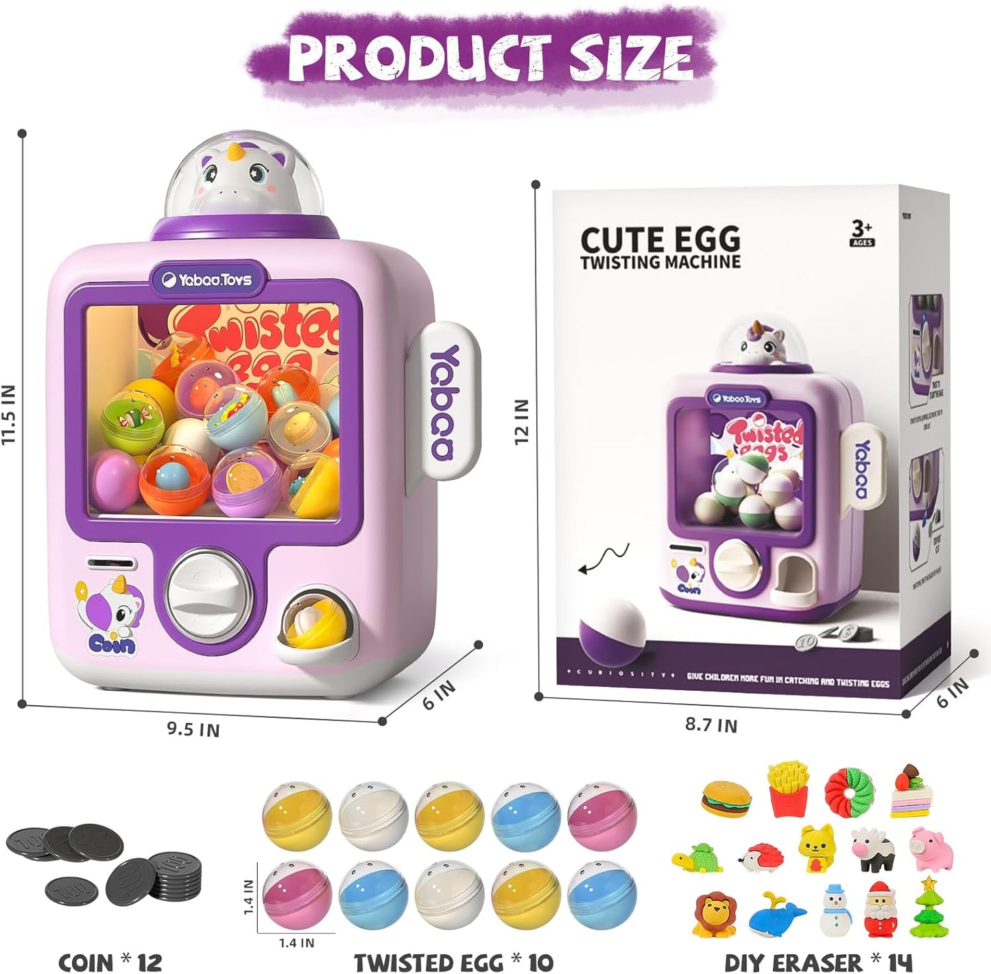34 Pcs Claw Machine for Kids 3-12, Unicorns Gachapon Machine Toys for Girls 3 4 5 Year Old, Mini Vending Machine, Gumball Prize Machine Maker Game for Party, for Boys Girls 3 4 5 6 7 8