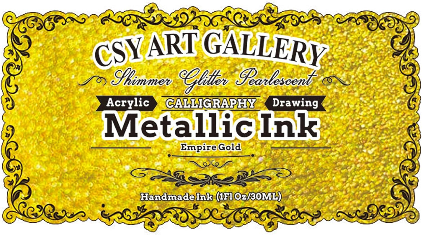 CSY Art Gallery 1oz Ultra Shiny Quick Dry Metallic Gilding Paint -Acrylic Inks-Calligraphy Ink for Crafts, Resin Art, DIY, Furniture, Wood (Empire Gold)