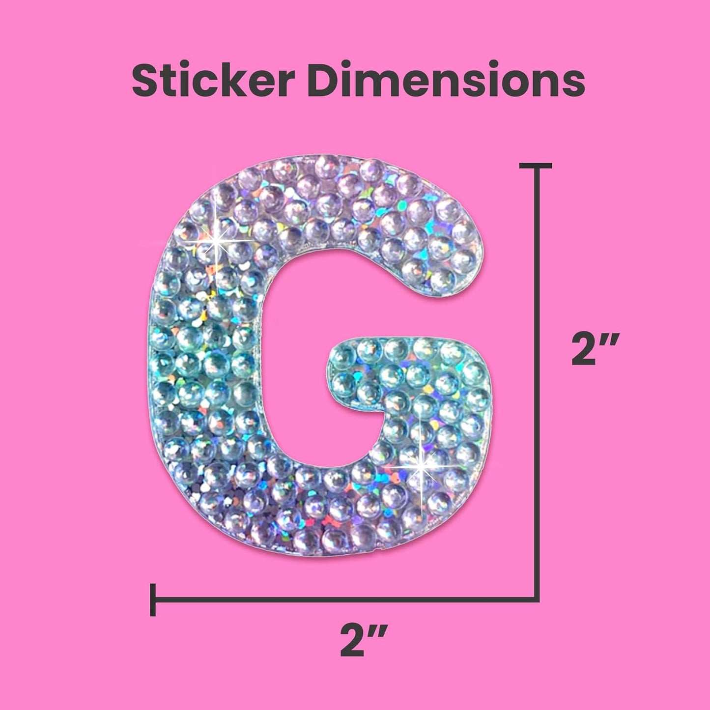 StickerBeans® Rhinestone Alphabet Letter Sticker G - Unique Sparkly Design 2” x 2” Cut-to-Shape Adhesive - Personalization, Collecting, Gifting, Scrapbooking, Decorating Laptops, Phone Cases, All Ages