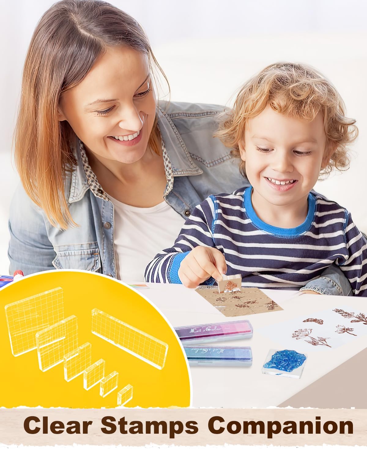 UCEC 7 Pieces Acrylic Stamp Block Clear Stamping Tools Set with Grid Lines Stamps for Crafting, Scrapbooking & Stamping Supplies Card Making, Assorted Sizes