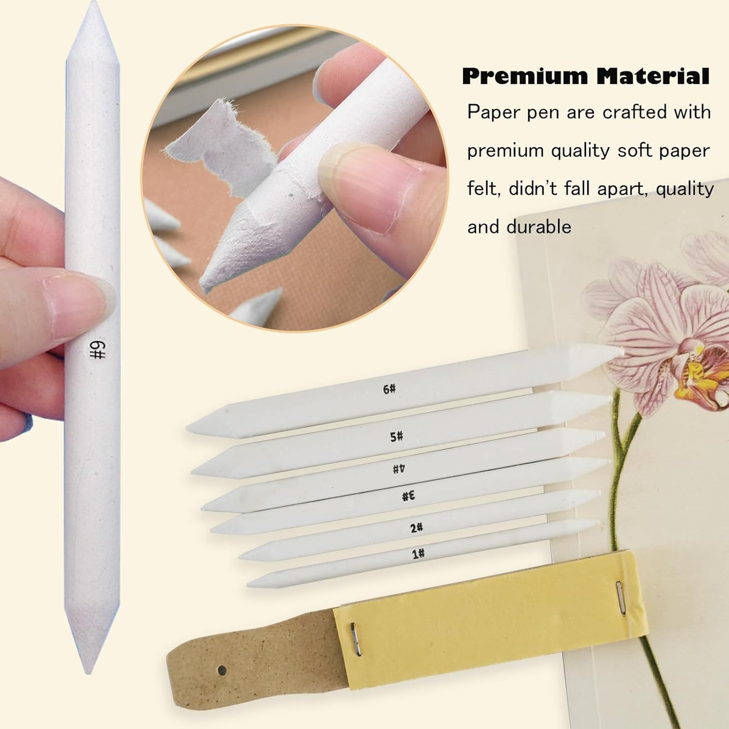 Haojiaho Blending Stump, 9pcs Blending Stumps, Blending Sponge Pens and Sandpaper Pencil Sharpener, Washable & Reusable, Tortillions Paper Art Blenders for Student Artist Charcoal Sketch Drawing