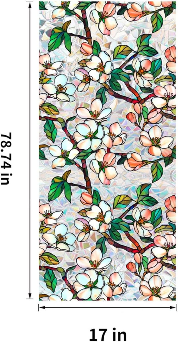 Stained Glass Window Film UV Resistant Window Privacy Film Petal Privacy Rainbow Decals Living Room Bedroom Sun Blocking Decor Removable Static Cling Stickers 17 x 78.74 Inch