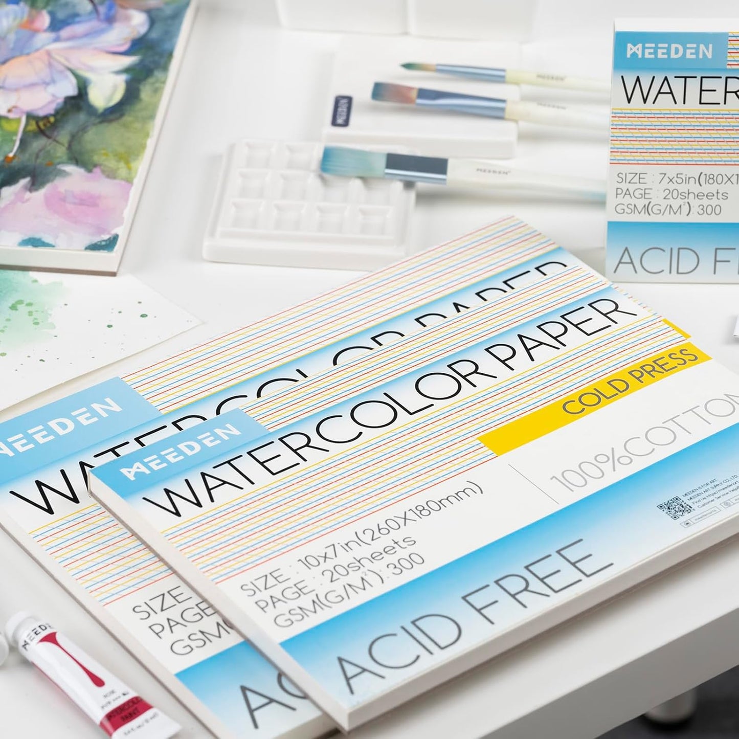 MEEDEN Watercolor Paper Block, 100% Cotton Watercolor Paper Pad of 20 Sheets, 140lb/300gms, Acid-Free Art Paper for Watercolor, Gouache, Ink and More, 9" x 12" Cold Press