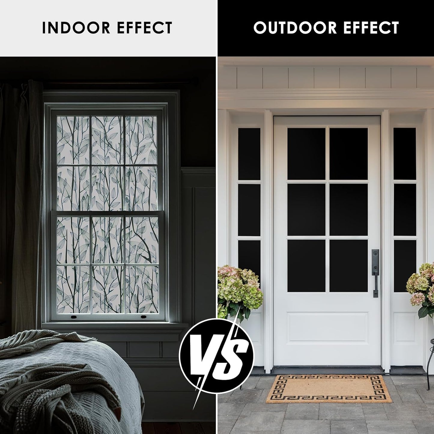 Leaf Pattern Window Tint with Installation Tools, Blackout Window Cover, Sun Blocking Window Tint for Home (Full Blackout Opaque, 35.4'' x 78.7'')