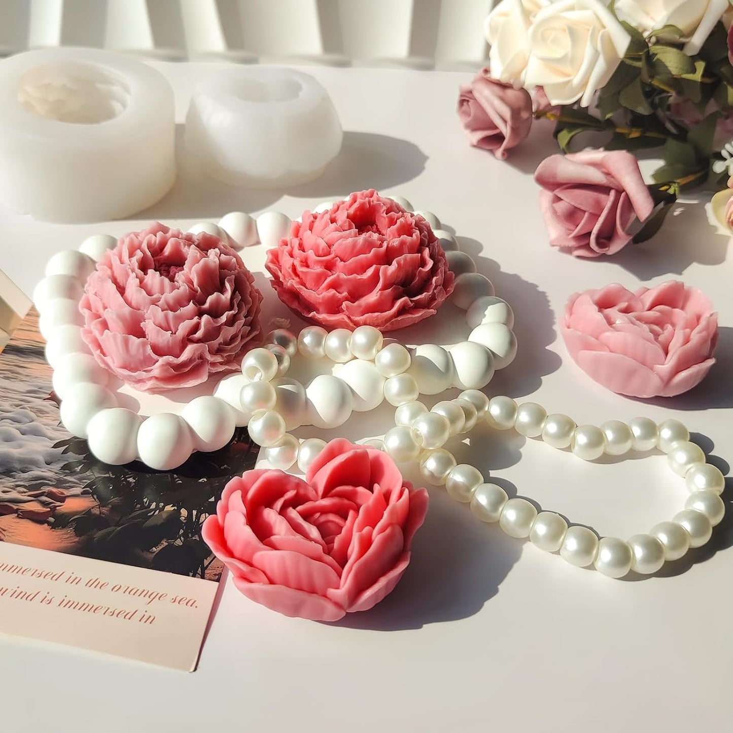 3D Flower Silicone Soap Mold 2 pcs Rose Flower Molds Peony Candle Mold for DIY Handmade Soaps, Candle Gifts, Resin Crafts, Ice Cubes, Chocolate and Home Decorations