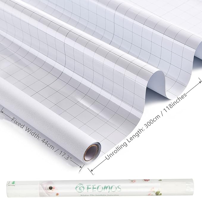 FEOMOS White Total Blackout Window Film, Static Cling Blackout Window Clings, 100% Light Blocking Film, Room Darkening Window Cover for Privacy Day Sleep Sun Blocking 17.3x118 inches