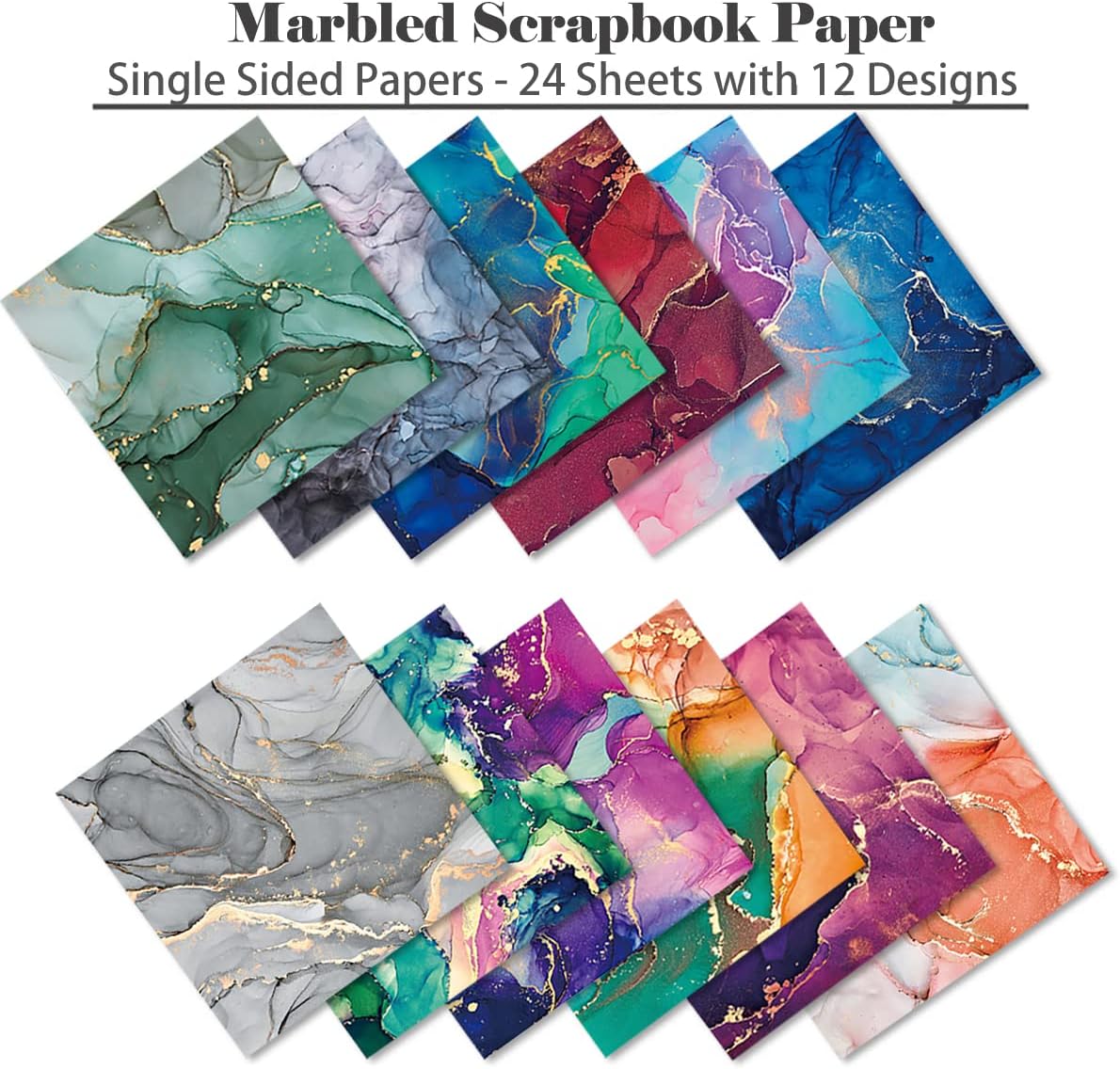 YASMEN Scrapbook Paper Pad 6×6, Marbled Pattern Watercolor Paper, 24 Sheets Single-Sided Colorful Cardstock Paper, Craft Card Making Paper Pack Scrapbooking Journal Supply Designer Art Paper Pad