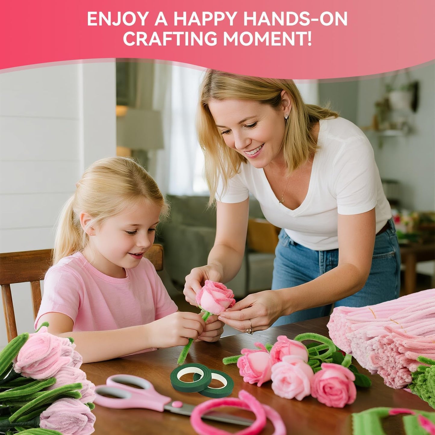 400PCS Pink Pipe Cleaners Bulk – 4 Colors Chenille Stems for Crafts, DIY Art Supplies, Fuzzy Sticks for Crafting Flowers, Wedding & Valentine's Day Decorations, Kids School Craft Kit