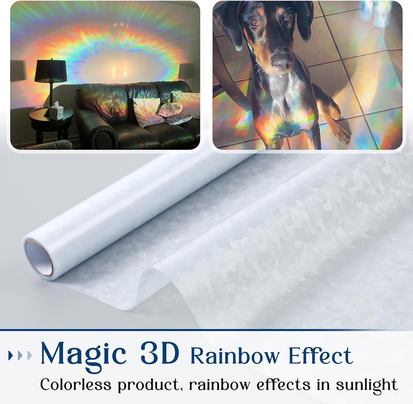 Haton Window Privacy Film, Rainbow Stained Glass Window Clings, 3D Decorative UV Sun Blocking Sticker, Removable Static Cling Heat Control Tint for Home Door, 35.4" x 157.4" Non-Adhesive