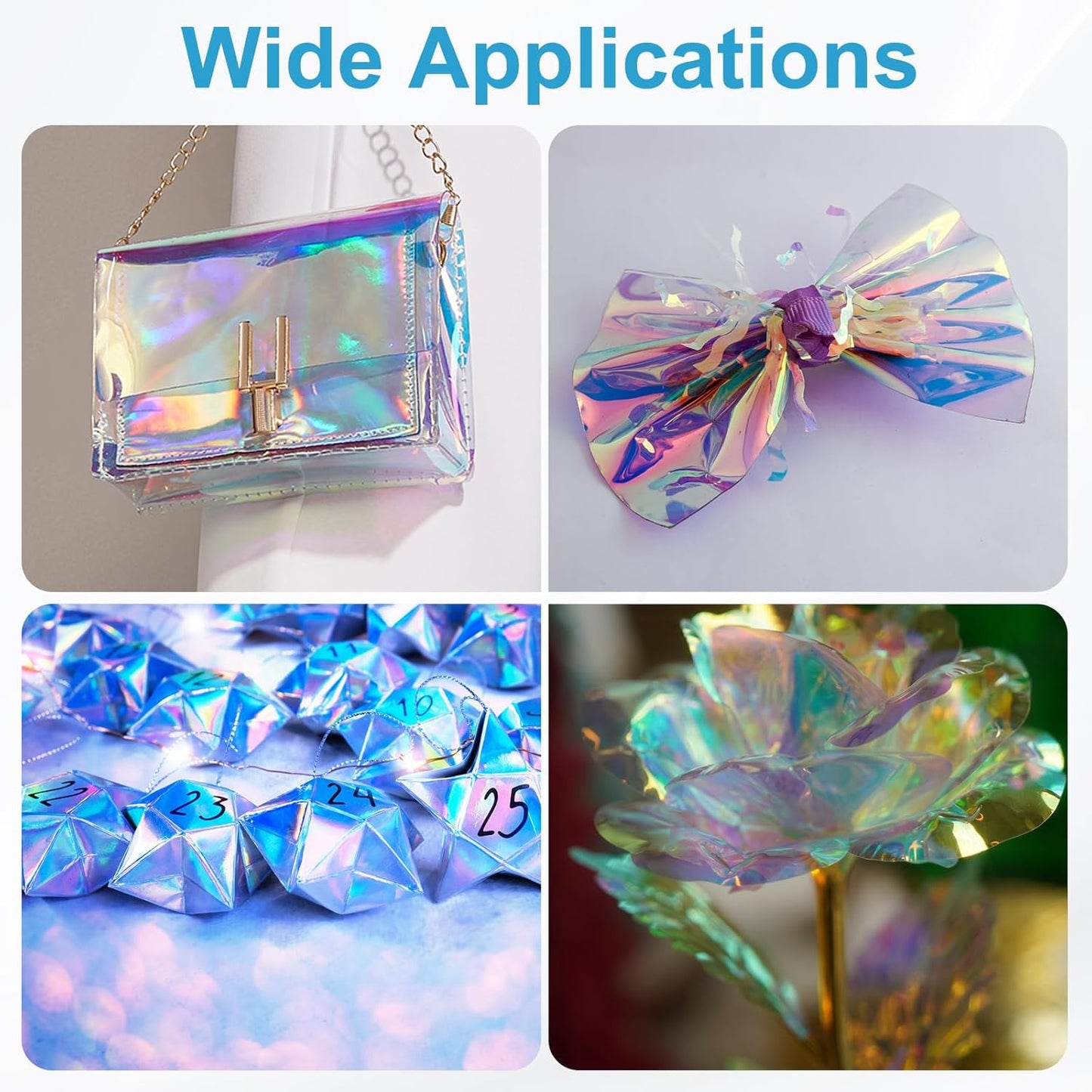 MECCANIXITY Iridescent Window Film,12" x 39" Iridescent Holographic PVC Fabric Dichroic Film Clear Vinyl Paper Roll for DIY Craft Gift Wrapping Bag Decoration,Gold