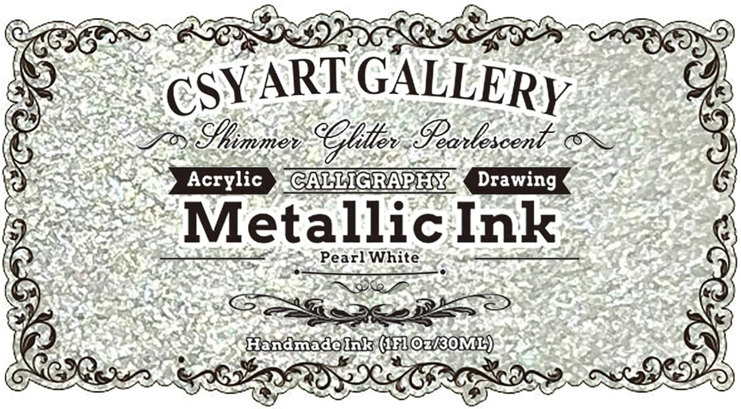 CSY Art Gallery Silver-White Calligraphy Inks for Artist -Acrylic Ink Paints 30ml – Perfect for Canvas, Wood, Ceramic, and DIY Projects (Pearl White)
