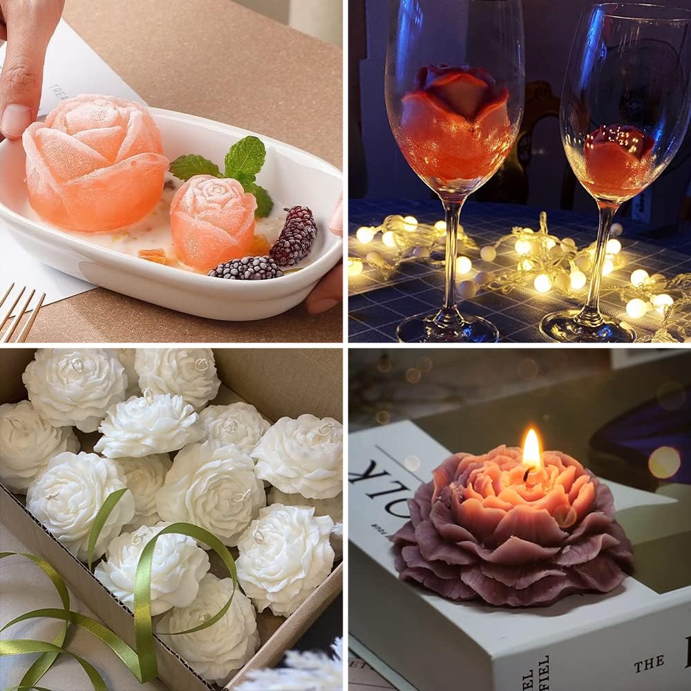 3 Pcs Peony Flower Silicone Candle Molds Set, 3D Peony and Rose Silicone Resin Soap Molds, Flower Fondant Silicone Mold for Handmade Cake Decoration Chocolate Epoxy Casting Resin Craft