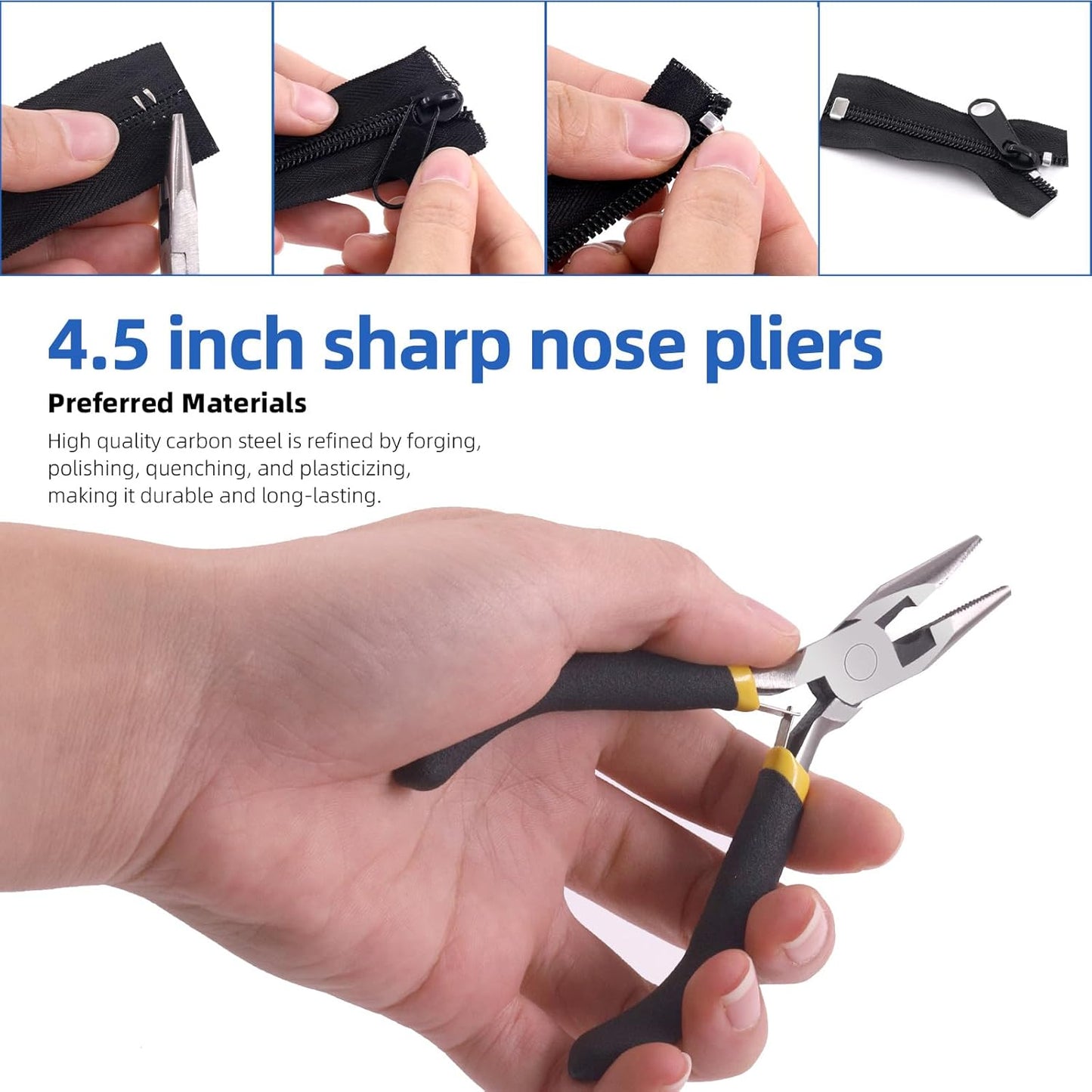 Glarks 85pcs #3#5#8 Zipper Repair Kits Includes 39pcs Metal Zipper 30pcs U Shape Top Stops 15pcs Bottom Stoppers with 1pcs Sharp-Nosed Pliers, Zipper Sliders Zipper Pull Replacement Zip Fixer Part