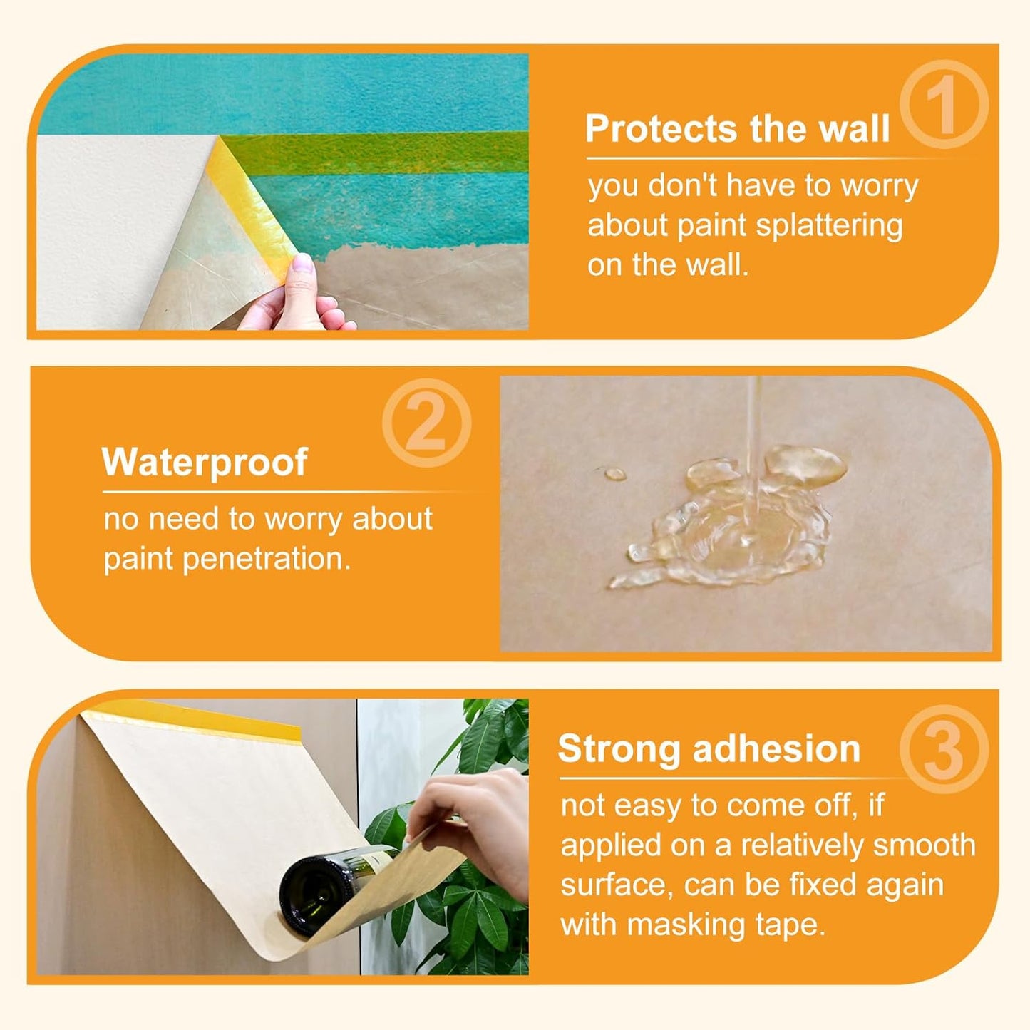 Pre-Taped Masking Paper for Painting, 2 Pack 18 inch x 66 Ft Masking Paper Roll and 1 inch x 66 Ft Masking Tape, Tape and Drape Paint Adhesive Papers for Covering Skirting, Frames, Cars and Auto Body