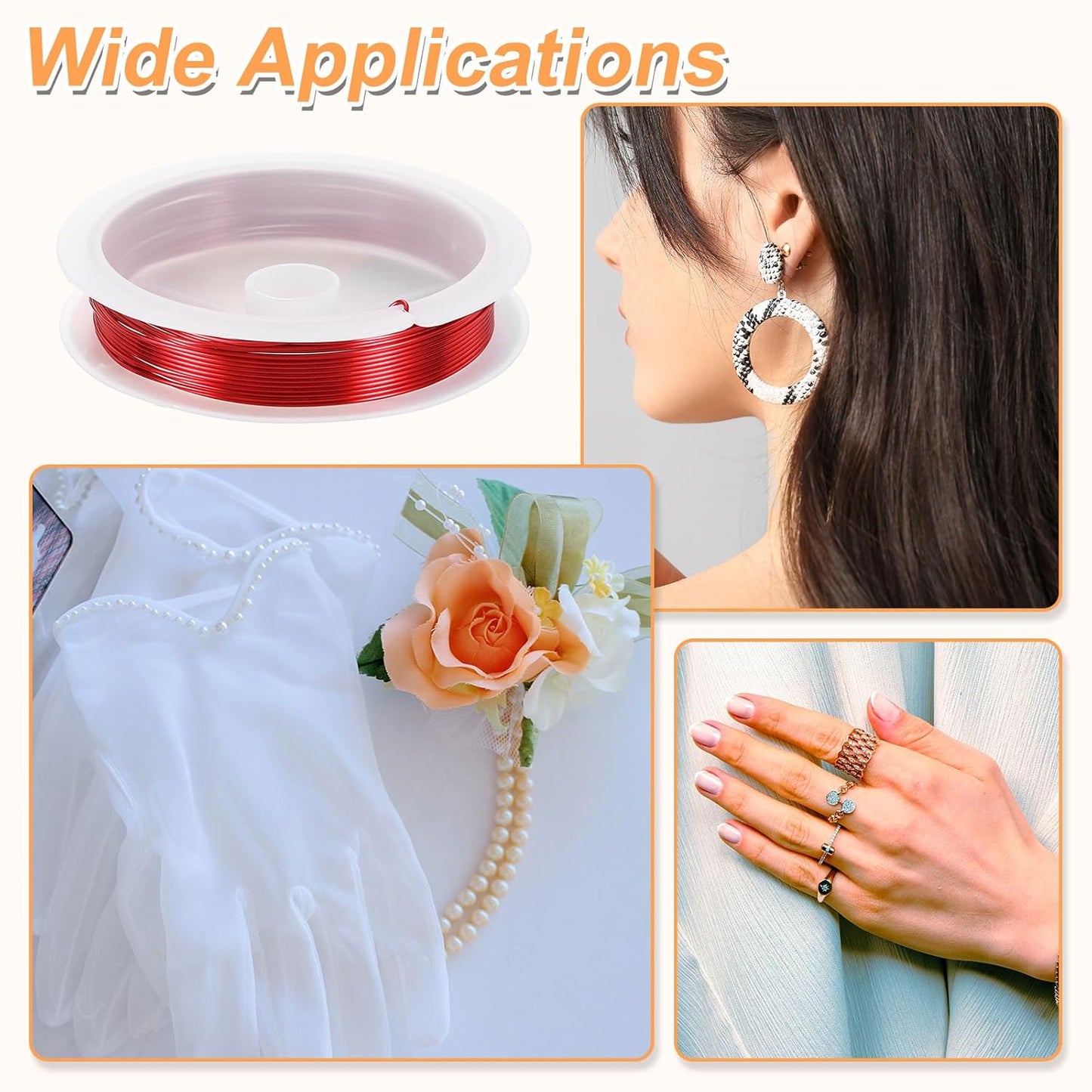 HARFINGTON 10ft Jewelry Wire, 22 Gauge (0.7mm) Brass Craft Soft Metal Tarnish Resistant Copper Beading Wire for Jewelry Making Supplies Crafting, Bright Red