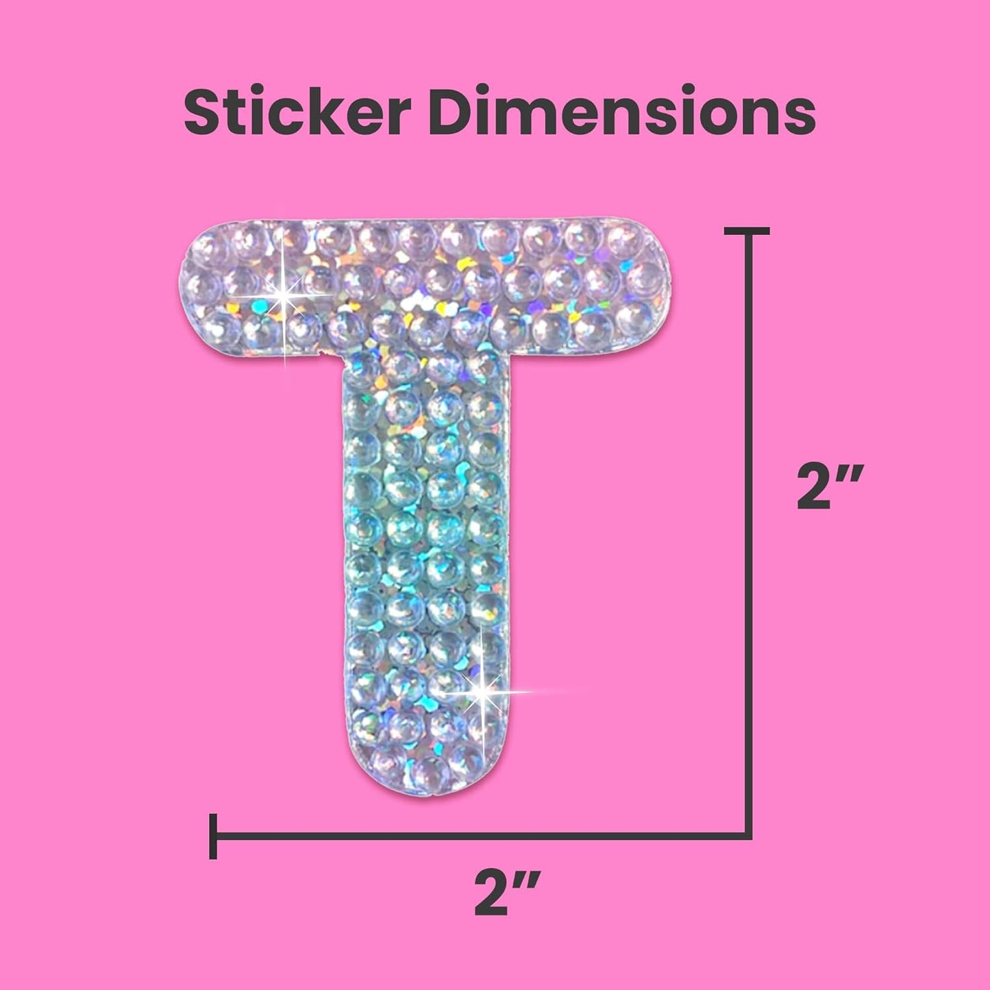 StickerBeans® Rhinestone Alphabet Letter Sticker T - Unique Sparkly Design 2” x 2” Cut-to-Shape Adhesive - Personalization, Collecting, Gifting, Scrapbooking, Decorating Laptops, Phone Cases, All Ages