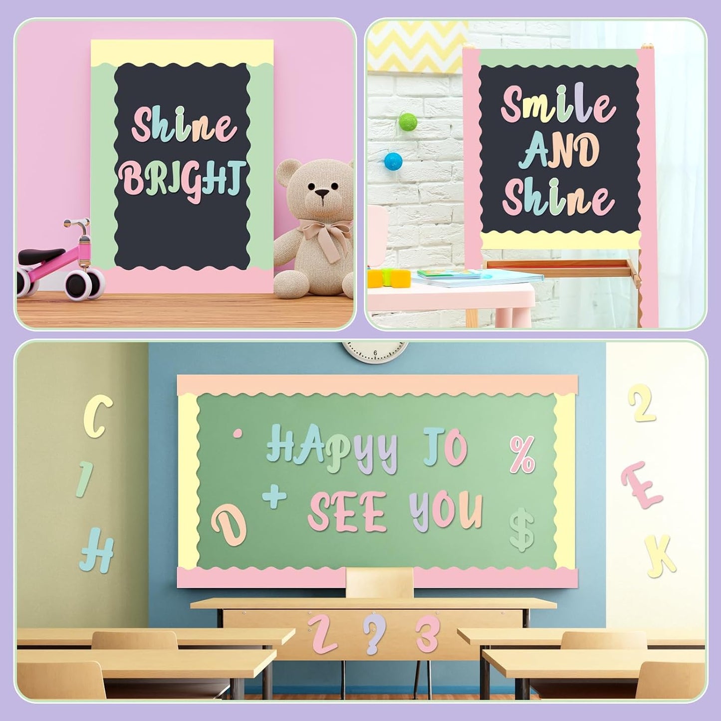 221 Pcs Bulletin Board Letters Round Alphabet Number Punctuation Symbol Combo Letter Cutouts Classroom Decoration for School Classroom Chalkboard Poster Board(Macaron Italic)