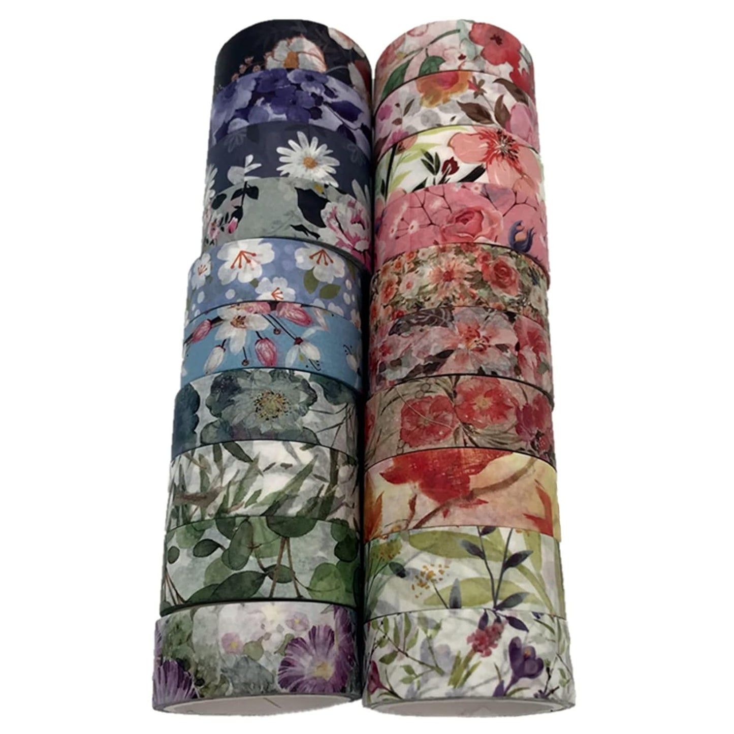 Floral Washi Tape Set 20 Rolls 15mm Wide Flower Decorative Paper Tapes for Scrapbooking, Bullet Journal, Planner, DIY Crafts, Gift Wrapping