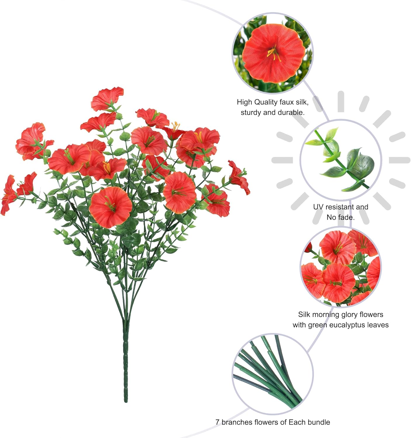 Fake Mums Fall Artificial Flowers Plants for Outdoors Autumn Decoration, 12 Bundles Silk Morning Glory with Eucalyptus Realistic UV Resistant Faux Mums for Outside Planter Yard Garden Home Indoor, Mix