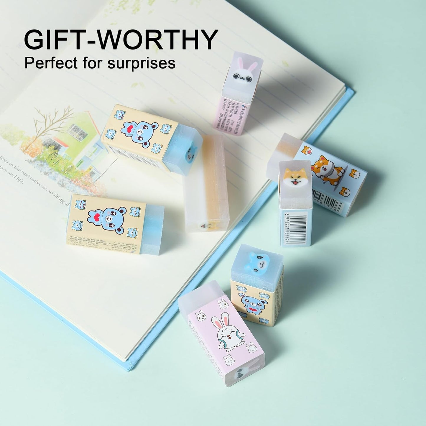 HILAZA 18Pcs Cute Animal Erasers for Kids Bulk, Kawaii Fun Pencil Jelly Erasers for School Classroom Supplies Prize Gifts Party Favors