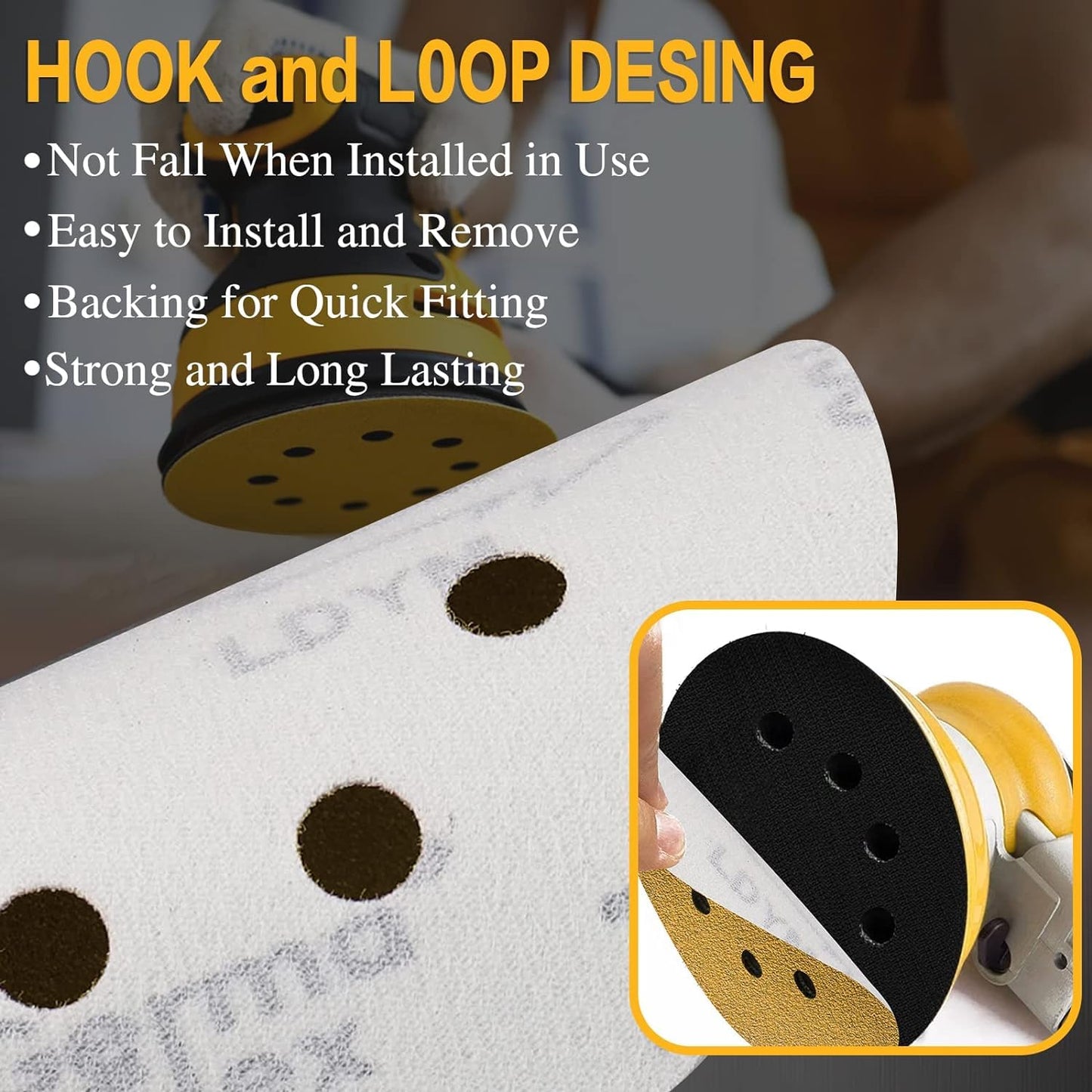 110PCS 5 Inch 8 Hole Sanding Discs,Gold Round Hook and Loop Sandpaper for Random Orbital Sander(60 80 100 120 150 180 240 320 400 600 800 Mix Grit)
