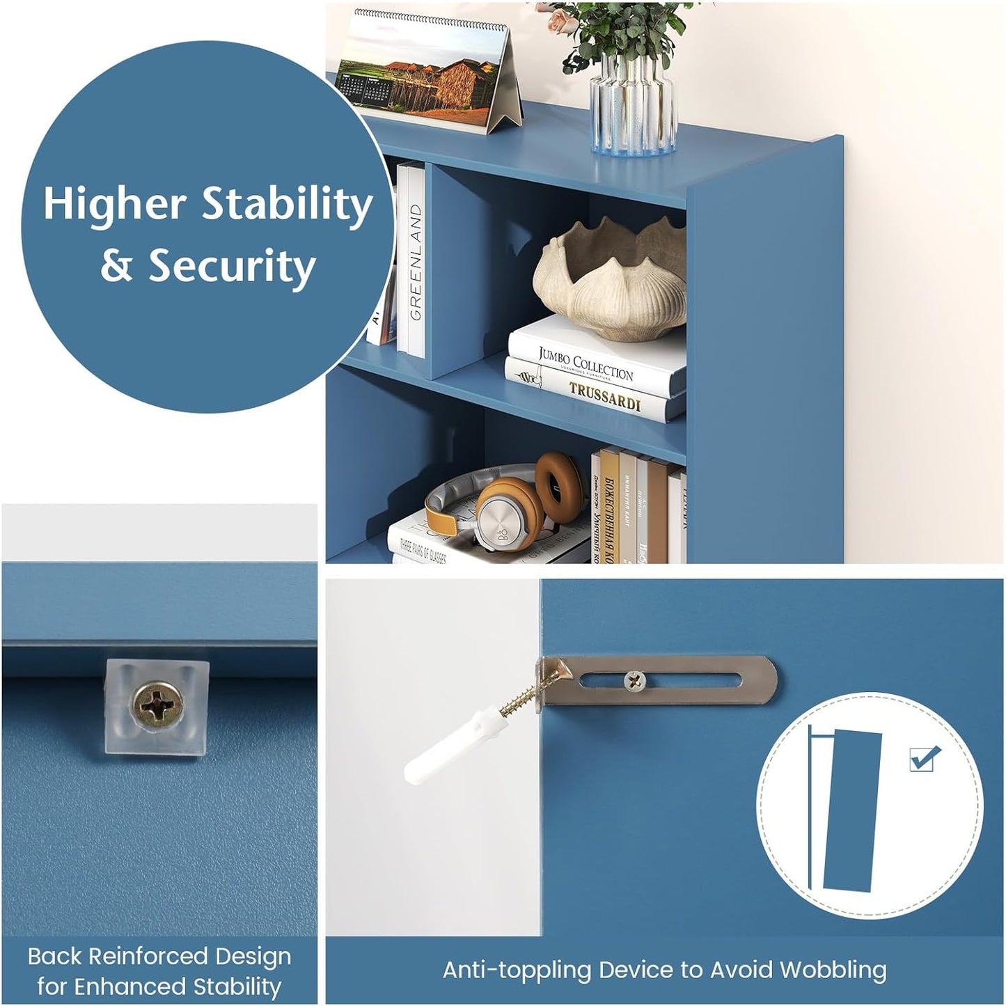 Toy Storage Organizer, 2-Tier Kids Bookshelf, 5 Cube Kids' Bookcases, Cabinets & Shelves, Wooden Toy Organizers, Small Book Shelf for Bedroom, Playroom, Classroom, Nursery (Blue, 3-Tier)
