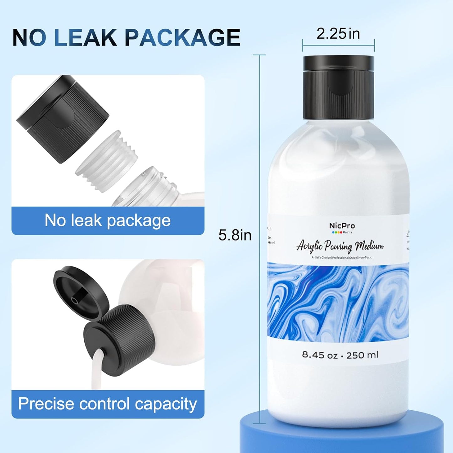 Nicpro Pouring Medium for Acrylic Paint 8.45oz / 250ml, Acrylic Paint Thinner, Acrylics Flow Medium Improve Flow Consistency