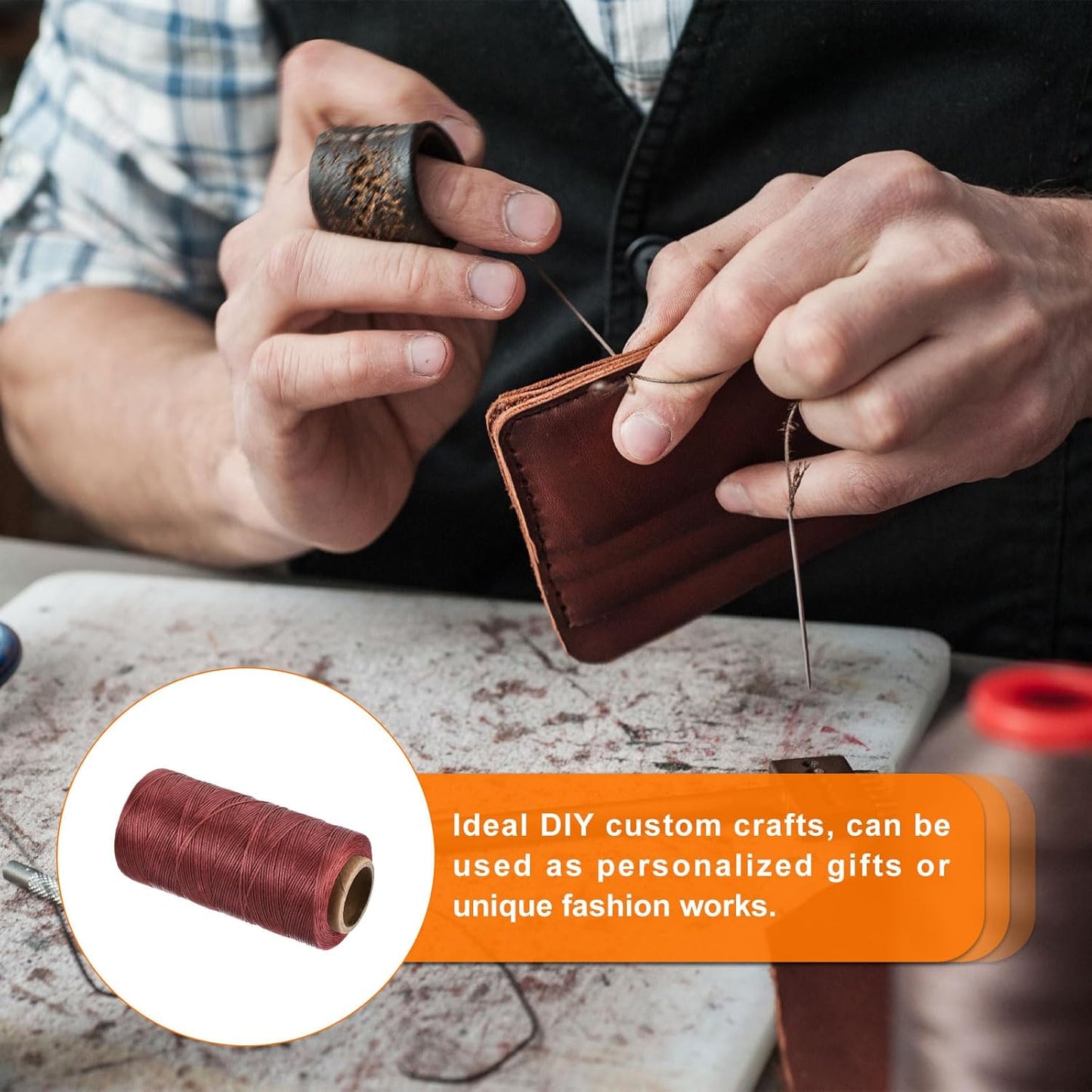 MECCANIXITY Waxed Thread,197 Yard 1mm 210D Flat Wax Thread Polyester Waxed String for Leather Sewing Hand Weaving Book Binding Home Decoration,Deep Red