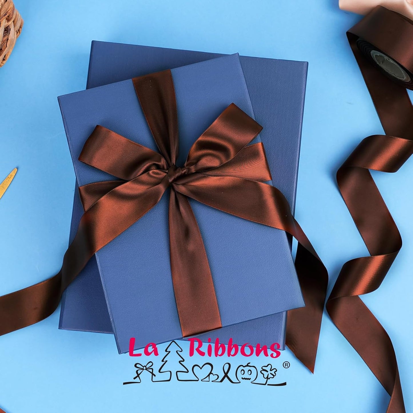 LaRibbons 1 1/2 Inch 50 Yard Double Faced Satin Ribbon,Friar Brown Satin Craft Fabric Ribbon for Gift Wrapping Floral Bouquets Wedding Party Decoration