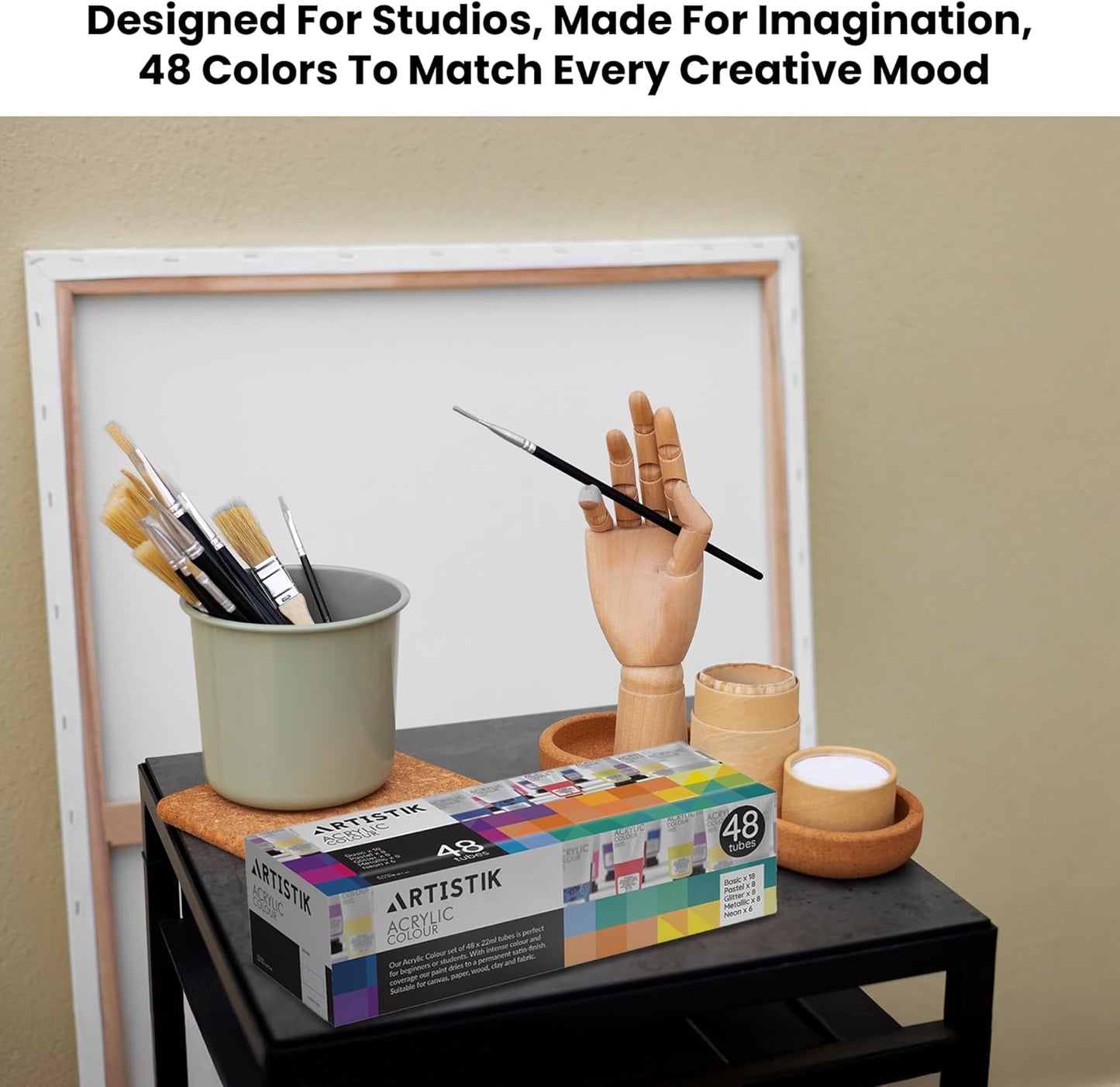 Acrylic Paint Set - 48 Piece Set (48 x 22ml) Tubes in Rich Vibrant Colors - Pigments Formulated for Opaque, Vibrance Perfect for Beginners, Students, Professionals, Artists Painting Different Mediums