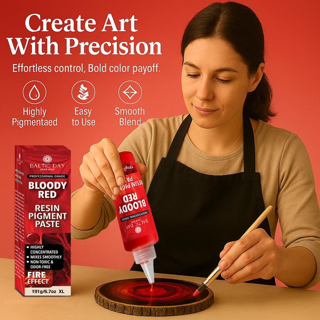 Bloody Red Epoxy Resin Pigment Paste XL (191g/6.7oz) – Opaque Epoxy Dye & High Concentration Coloring Paste, Mica Powder Alternative for Resin Art, Jewelry, Tumblers, River Tables & Crafts