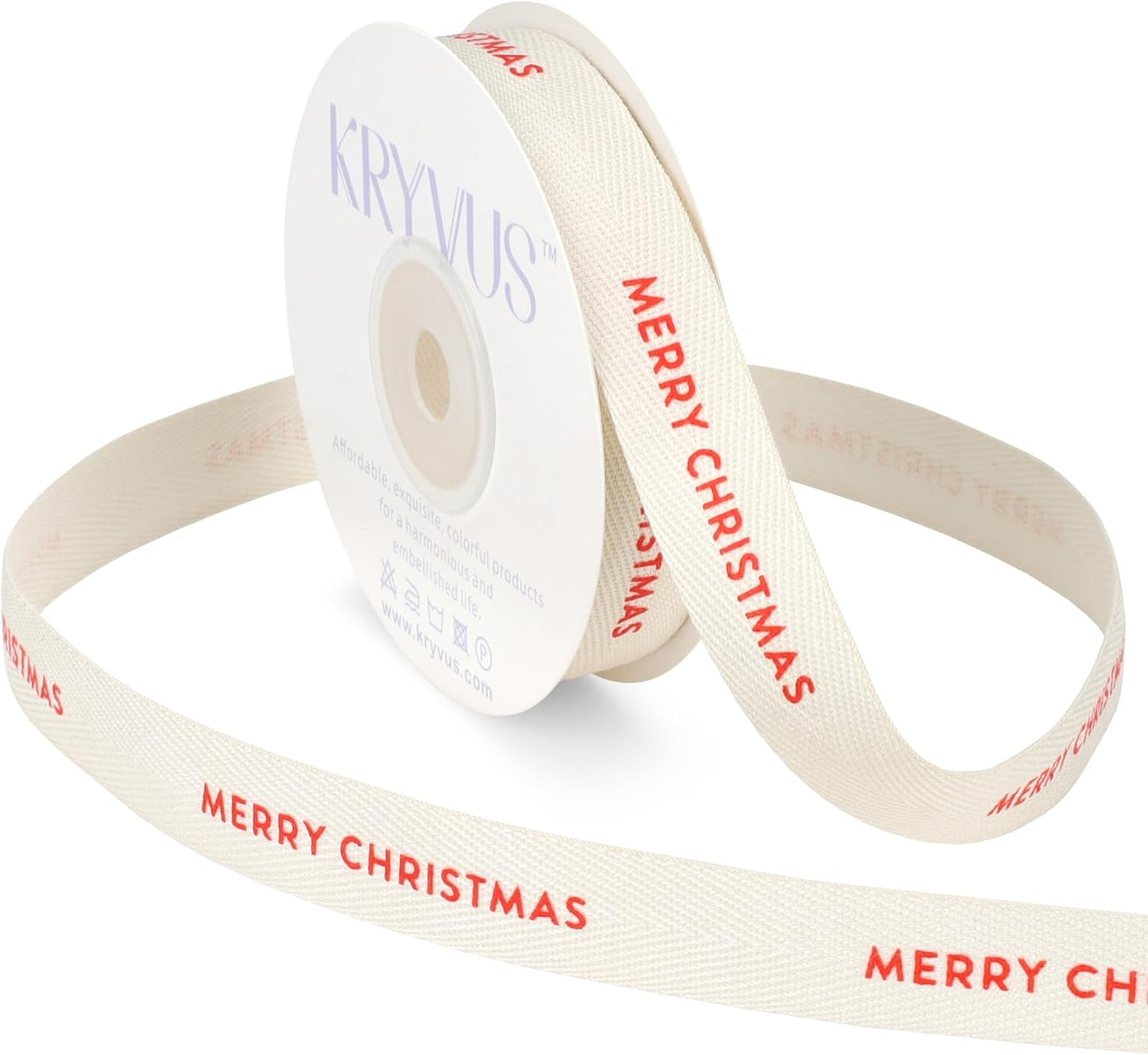 Merry Christmas Ribbon - 5/8 Inch x 12 Yards Cotton Herringbone Ribbon, Natural Twill Tape Ribbons for Gift Wrapping, Birthdays, Weddings, Anniversaries, Valentine's Day, Mother's Day