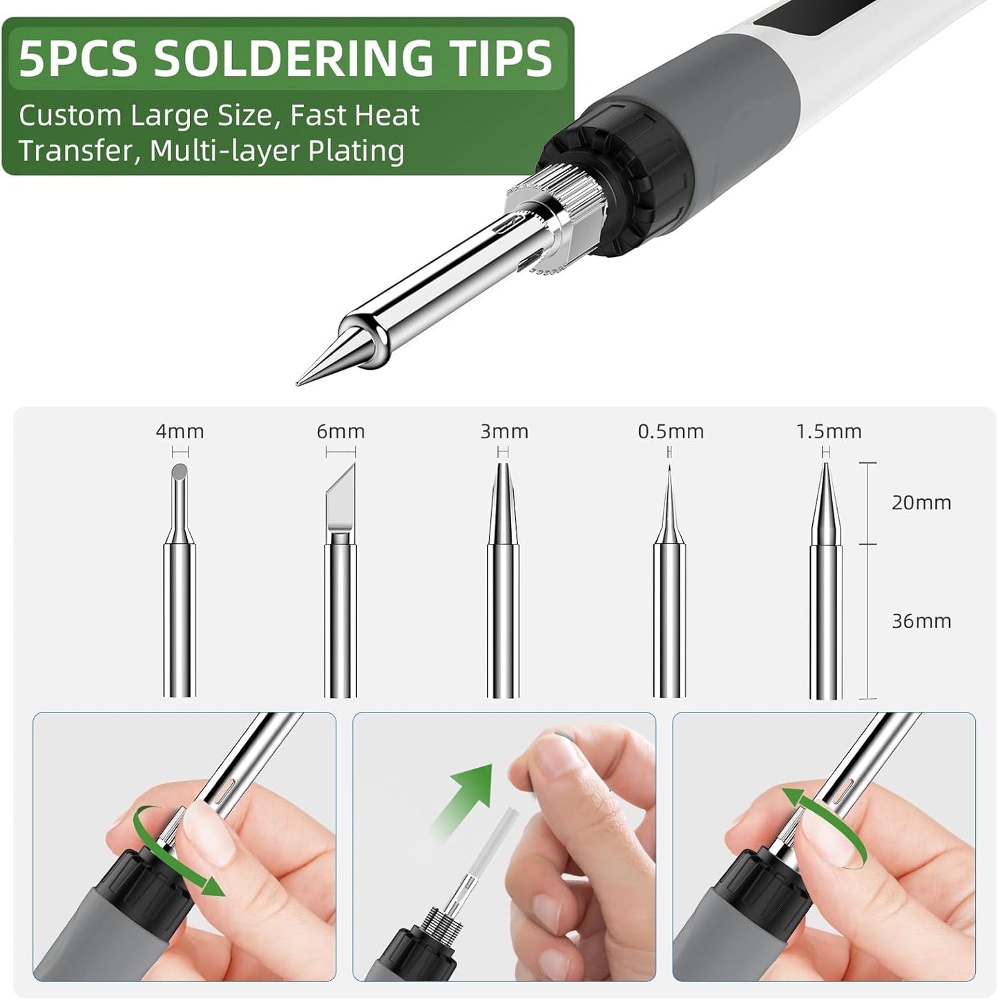 Soldering Iron Kit, 190W Soldering Gun, 110V LED Solder Kit for Electronics, Adjustable Temperature 356-932℉, Includes Solder Wire, Sucker, Tips, Stand, Tweezers, Paste and Solid Wood Box, White