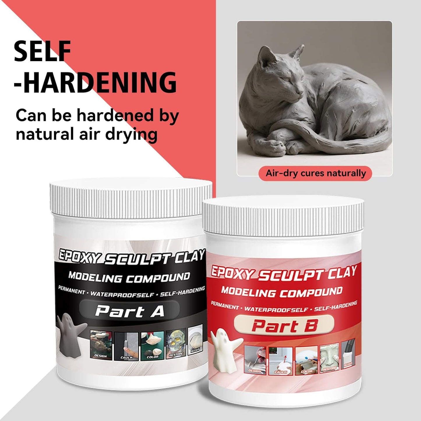 Epoxy Sculpt Clay, Self-Hardening Model Magic Sculpt Epoxy Clay, A&B 2 Part Epoxy Putty, Modeling Compound Sculpting Clays for Sculpting, Modeling, Repairing, Filling, Building, 1 Pound, Natural