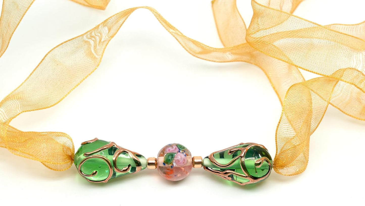 10 pcs Mix of Bohemia Lampwork Czech Glass Beads with Flowers, Hand Made Set Kit, LW 001