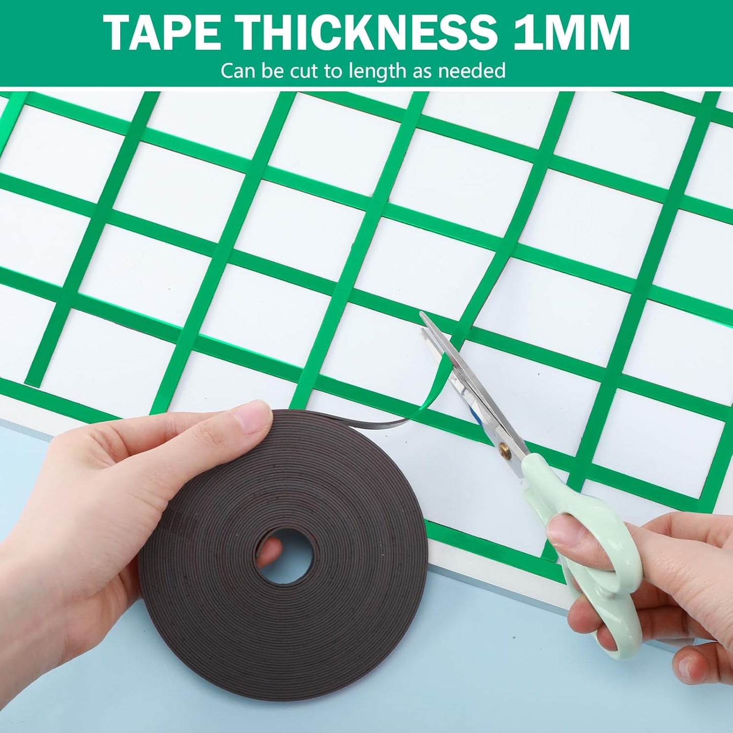 Magnetic Tape Roll Thin Strips, 1/4 Inch x 33 Feet Magnetic Board Dividers Whiteboard Graphic Decorative Tape Marking Line for Classroom Office Art Accessories(Green)