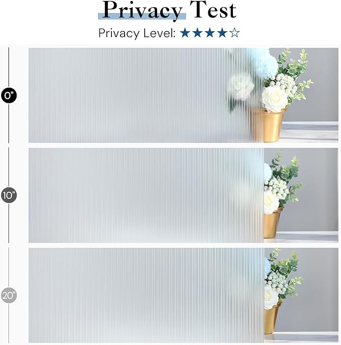 Haton Reeded Glass Window Privacy Film, Frosted Glass Window Film, Static Cling UV Blocking Stickers, Decorative Removable Cover for Bathroom Door Office, Non Adhesive 35.4" x 78.7"
