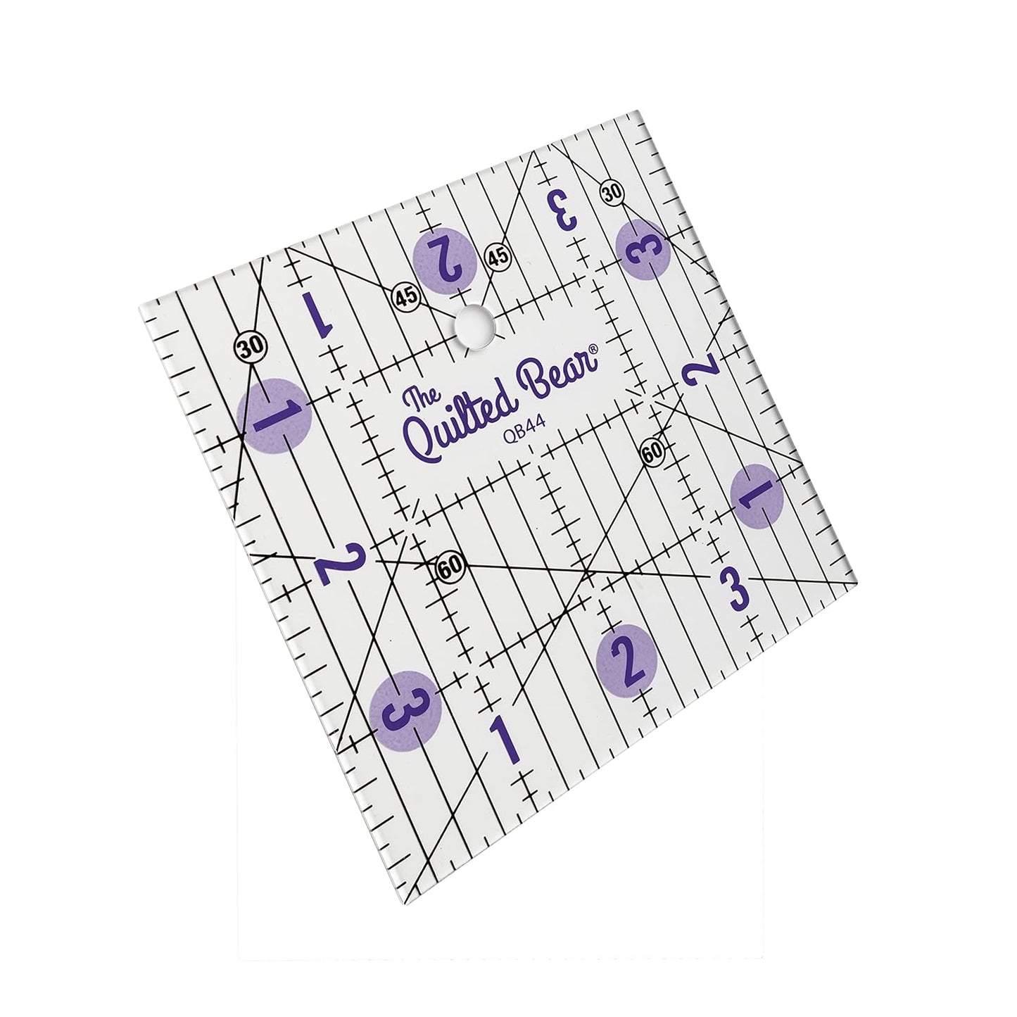 The Quilted Bear Quilting Rulers - Transparent Acrylic Non Slip Quilting, Patchwork & Sewing Ruler with Clear Black Lines & 30, 45 & 60 Degree Angles for Perfect Accuracy & Precision (4" x 4")