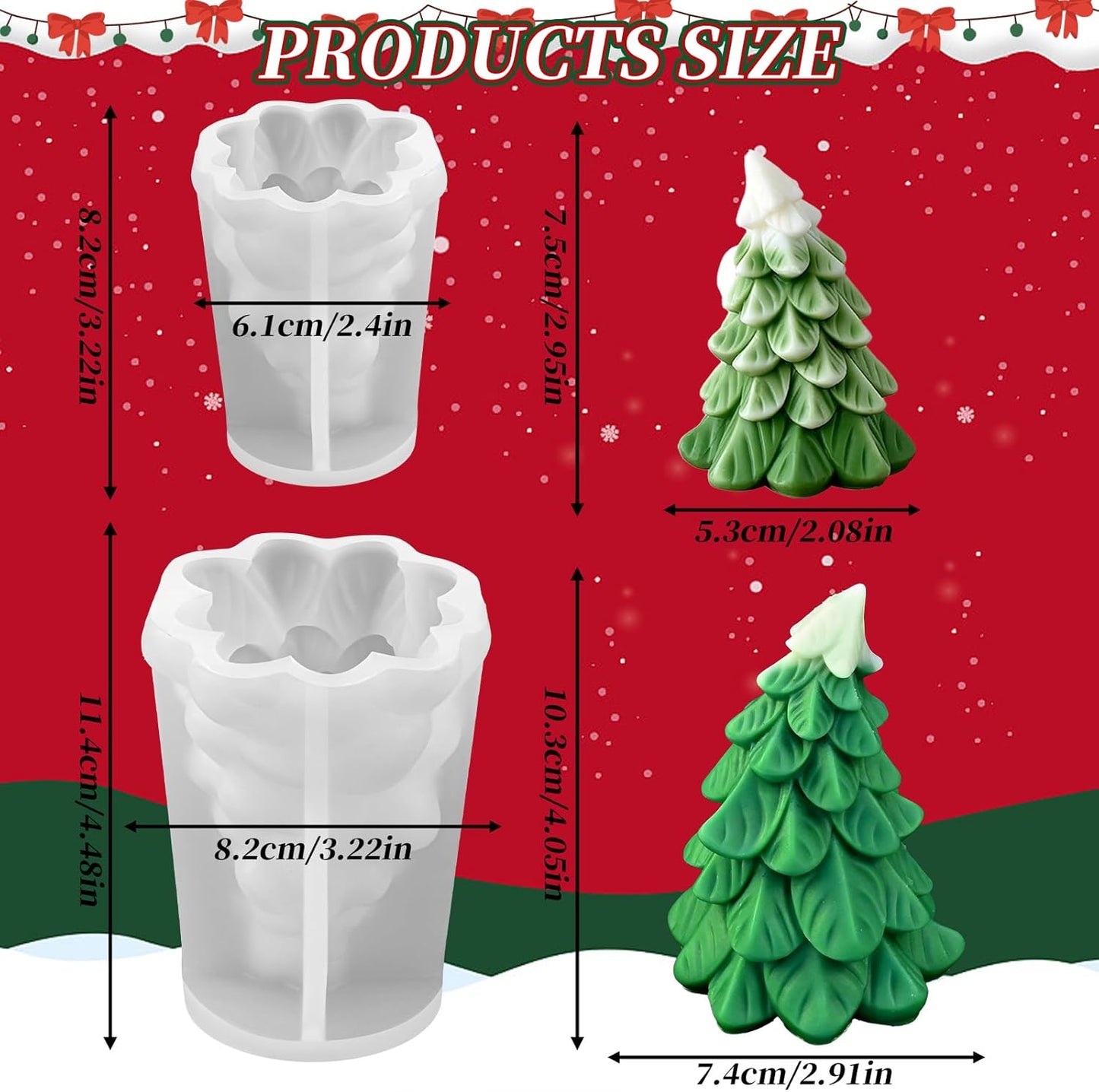 2 Pcs Christmas Candle Molds, Christmas Tree Silicone Molds for Candles Wax Soap Plaster Epoxy Resin Casting Craft Xmas Home Decoration Handmade Gift