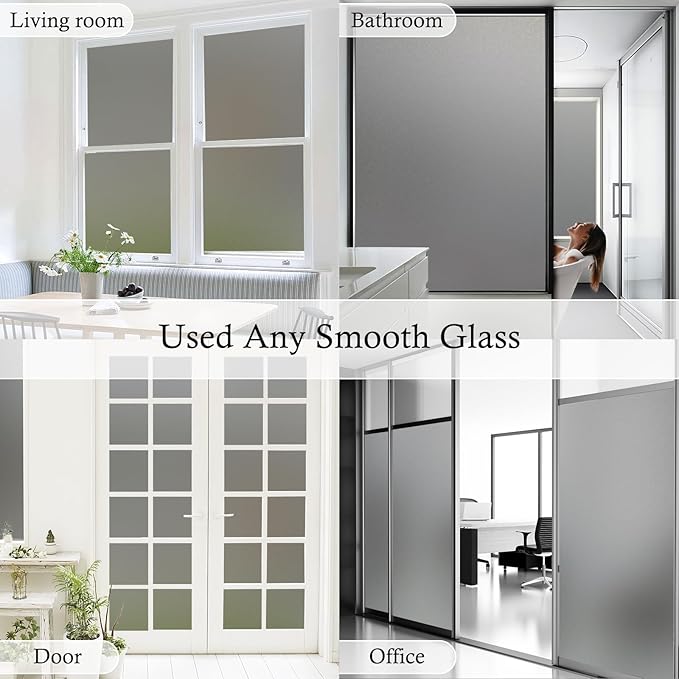 Coavas Window Privacy Film Frosted Glass Static Cling UV Sun Blocking Heat Control Window Tint Day and Night Insulation Home Bathroom Door Decorative Frosting Cover, 23.6 x 118.1 Inch, Gray